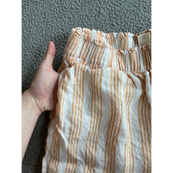 H&M Pants Medium Linen Pull On Stretch Cropped Striped Orange White Beach Boho - Picture 10 of 16